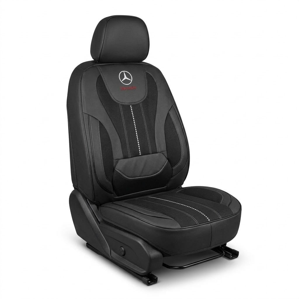 Mercedes Logolu Oto Koltuk Kılıfı (Siyah Çizgili)