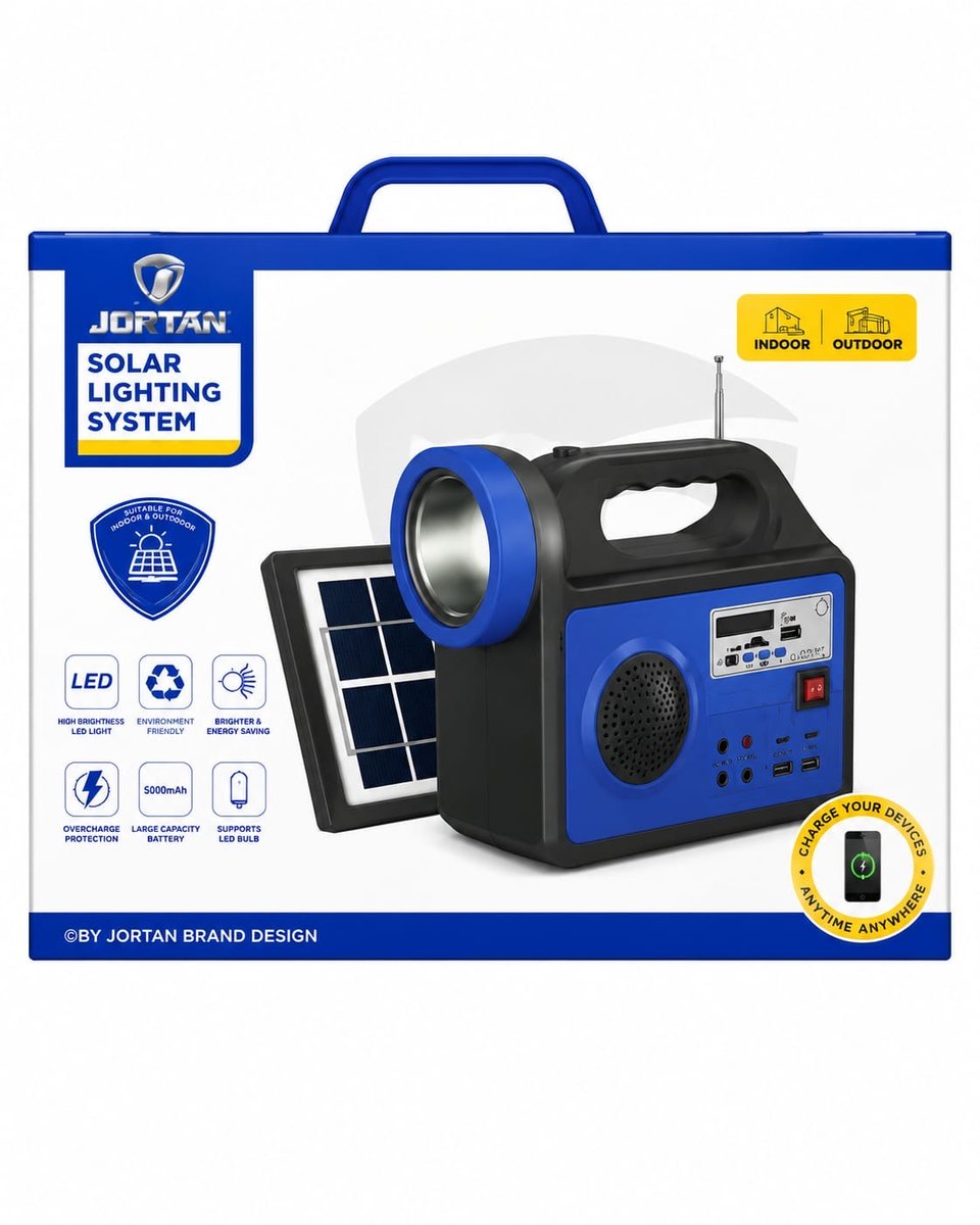 Jortan Solar El Feneri & Radyo (5000 mAh, Mavi)